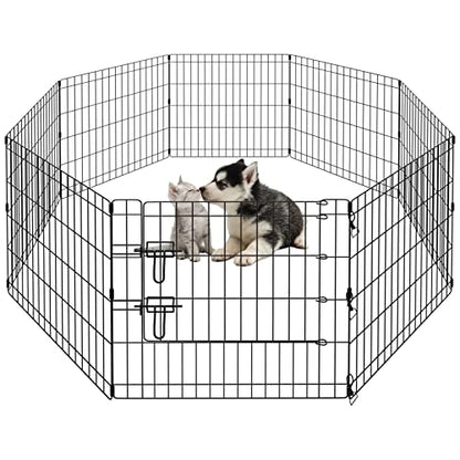 PEEKABOO Dog Pen Pet Playpen Dog Fence Indoor Foldable Metal Wire Exercise Puppy Play Yard Pet Enclosure Outdoor 8 Panels 24 Inch (Only Black playpen) - style: Only playpen