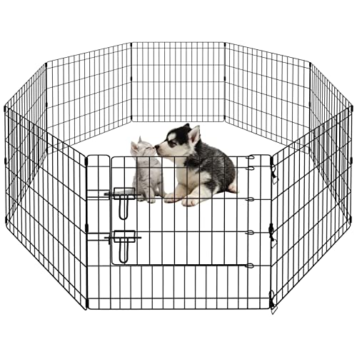 PEEKABOO Dog Pen Pet Playpen Dog Fence Indoor Foldable Metal Wire Exercise Puppy Play Yard Pet Enclosure Outdoor 8 Panels 24 Inch (Only Black playpen) - style: Only playpen