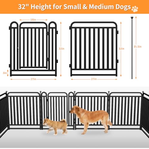 Puppy Playpen Dog Playpens Fence Outdoor Thickened Metal Tube, Low Threshold Dog Play Pen Indoors, 32" Height 8 Panels for Small/Medium/Large Dogs (Black) - style: 32" height
