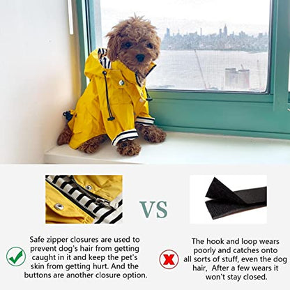 Morezi Dog Zip Up Raincoat with Reflective Buttons, Rain/Water Resistant, Adjustable Drawstring, Removable Hood, Raincoats with Legs 8lbs to 80lbs Available - Dark Blue - XS - color: Dark Blue, size: X-Small