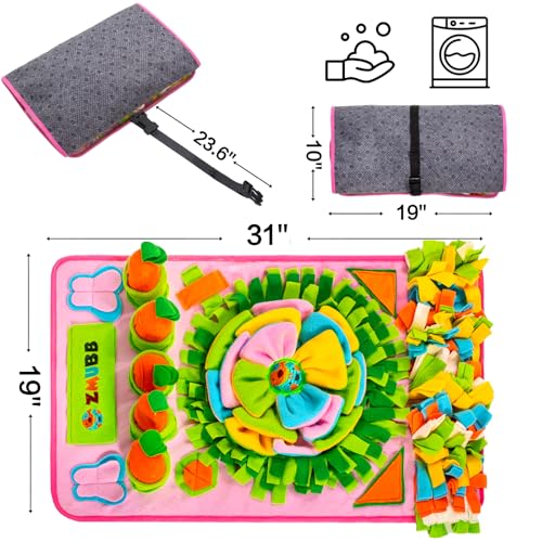 Pet Snuffle Mat for Dogs Sniff Mat Nosework Feeding Mat Slow Feeder Interactive Dog Puzzle Toys for Training and Stress Relief Encourages Natural Foraging Skills (31''x19''（Pink）) - size: 31''x19''（pink）