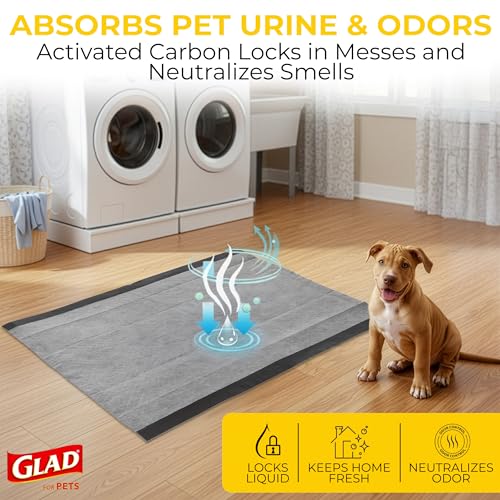 Glad for Pets Extra Large Charcoal Training Pads for Dogs and Puppies, Activated Carbon Odor Control, 6-Layer Absorbent Leak-Proof Pee Pads with Pheromone Attractant, 28 x 30 in, 30 Count - size: 30 Count (Pack of 1)