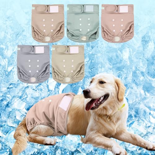wegreeco Cooling Dog Diapers Female, Reusable Dog Cooling Diapers, High Absorbent Puppy Doggie Panties for Heat, Excitable Urination, or Incontinence, Self-Cooling, 5 Pack(Elegant, Large) - size: Large