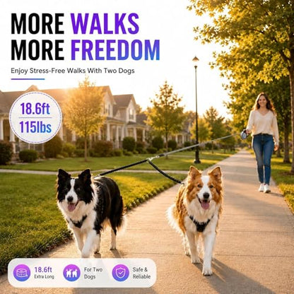 Double Retractable Dog Leash for Two Dogs Up to 50 lbs - 16 ft Coupler Leashes for Small Medium Dogs - One Locked System, Non Slip Grip, Tangle Free (Grey) - color: GREY