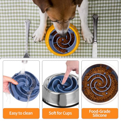 Slow Feeder Dog Bowls Insert, Bestalk Soft Silicone Slow Eating Feeder Insert with Suction Cups for Small, Medium and Large Dogs, Fit into Basic and Elevated Dog Bowls, Dark Blue - color: Dark Blue, size: L