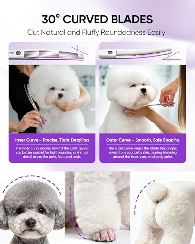ULG 7.5” Dog Grooming Thinning Shears – 30° Curved Pet Thinning Scissors, Japanese 440C Stainless Steel, 60 V-Shaped Teeth, 25% Thinning Rate, Reversible Butterfly Handles, for Face, Nose, Eyes & Coat - size: Blender (25%)