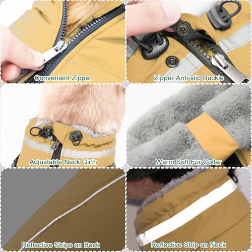 Fragralley Dog Coat with Harness Built in, Waterproof Windproof Reflective Warm Puffer Jacket, Fleece Lined Vest Winter Parka for Small, Medium, Large Dogs - color: Khaki, size: X-Small