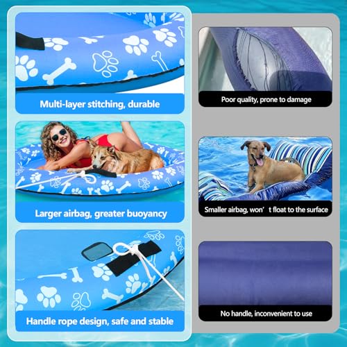 59'' x 39''Inflatable Dogs Pool Float with Rope - Tear Resistant Oxford Stable Support Puppy Floating Raft,Inflatable Summer Doggies Raft Toy for Small Medium Large Dogs Up to 88lb (Blue) - color: BlueBlue
