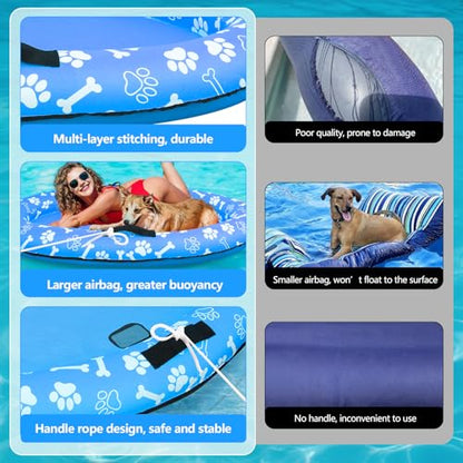 59'' x 39''Inflatable Dogs Pool Float with Rope - Tear Resistant Oxford Stable Support Puppy Floating Raft,Inflatable Summer Doggies Raft Toy for Small Medium Large Dogs Up to 88lb (Blue) - color: BlueBlue
