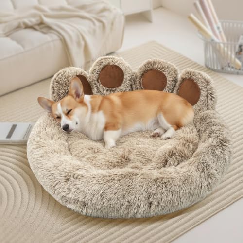 Round Plush Calming Donut Dog & Cat Bed | Calming Design, Donut Shape - color: Brown, size: Large