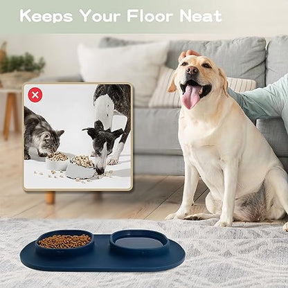 Dog Food Bowls Pet Bowls & Dog Water Bowls with No-Spill and Non-Skid, Feeder Bowls with Dog Bowl Mat for Small Medium Large Size Dogs Cats Puppy Pets, Dog Dishes (Blue) - color: Blue