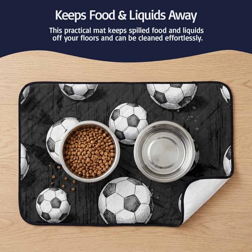 Pee Pads for Dogs,Black Footballs Washable Waterproof Dog Training Pad,Balls Sports Games Retro Charcoal Texture Non-Slip Pet Feeding Mat,Puppy Potty Pad,Dog Crate Pad for Dogs & Cats 24x18In - size: 24"L x 18"W