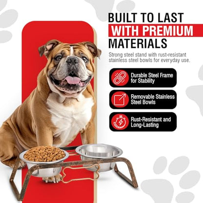 Loving Pets Elevated Dog Bowls – Raised Stainless Steel Dog Bowls with Steel Stand – Non-Skid, No Spill Feeder for Small, Medium & Large Dogs – Easy to Clean, Durable Raised Dog Feeding Station - color: Aged Copper, size: 1 Pint