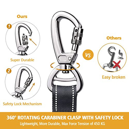 Fashion&Cool Heavy Duty Dog Leash Especially Large Dogs Up to 150lbs, 4-6 Ft Reflective Dog Walking Training Shock Absorbing Bungee Leash Car Seat Belt Buckle, 2 Padded Traffic Handle Extra Control - color: Black