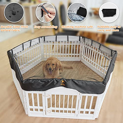 PJYuCien Dog Playpen Mesh Top Cover, Fits 36 Inch 6 Panels Regular Hexagonal Plastic Exercise Pet Pen, Adhesive Tape Connections, Black (Note: Cover Only, Fence Not Included) - style: Black Cover, 36"Width, Black ( Adhesive Tape Connections )
