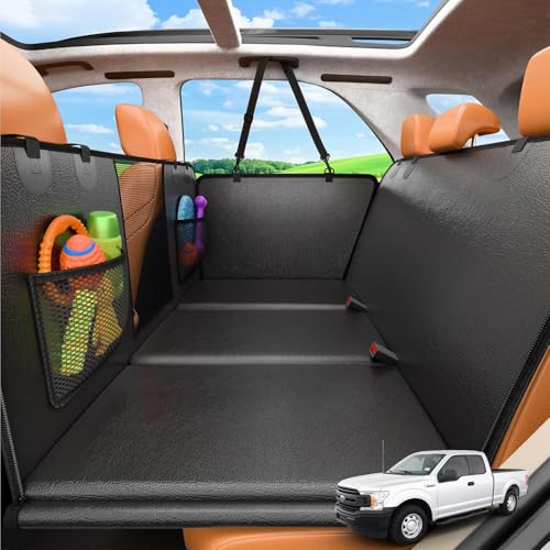 URPOWER 2026 Upgraded Back Seat Extender for Extended Cab Trucks - Large Hard Bottom Dog Truck Car Seat Cover Holds 550lbs, Waterproof Dog Hammock Pet Bed with High-Density Foam Non-Slip Protector - color: Matte Black, size: L - Extended/Double Cab Trucks