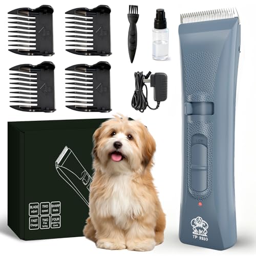 Tife Low Noise Dog Clipper – Cordless Pet Grooming Kit with Rechargeable Battery, Quiet Electric Hair Trimmer for Thick Coats, Adjustable Blade Pet Shaver for Dogs & Cats(Blue) - color: Blue
