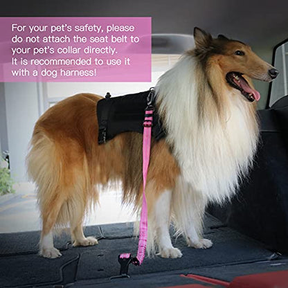 AUBELL Dog Seat Belt for Car,2 Pack Set 3-in-1 Adjustable Reflective Bungee Heavy Duty Dog Car Harness Tether with Clip Hook Latch & Buckle,Swivel Zinc Alloy Carabiner,Black+Hotpink - color: Set Black+Hotpink
