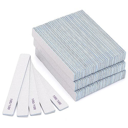 100 Pieces Rectangle Nail Files 100/100 Grit, Reusable Nail Buffers Double Sided Emery Boards Fingernail Files for Acrylic Nails and Natural Nails - size: 100/100 Grit(100 Count)
