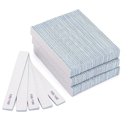 100 Pieces Rectangle Nail Files 100/100 Grit, Reusable Nail Buffers Double Sided Emery Boards Fingernail Files for Acrylic Nails and Natural Nails - size: 100/100 Grit(100 Count)