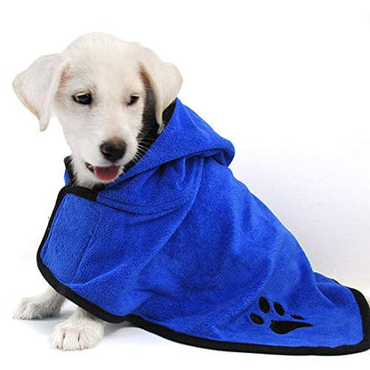 Dog Bathrobe Pet Bath Towels Dog Drying Towel,Microfiber Super Shammy Soft Absorbent Luxuriously with Hood,Belt,Machine Washable for Large,Medium,Small Dogs,Blue,S