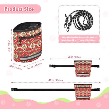 Boho Tribal Aztec Dog Treat Pouch with Magnetic Closure - Water Resistant Reflective Treat Bag for Pet Training, Walking, Portable Dog Treat Pouch, 3 Ways to Wear