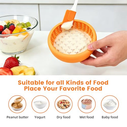 Dog Slow Feeder Licking Bowl,Freezeable Anxiety Relief Treat Dispenser, Non-Slip Anti-chocking Pet Dish,Entertainment Interactive Puzzle Toy for Small Medium Breed, BPA Free Silicone Dishwasher Safe - color: yellow, size: S