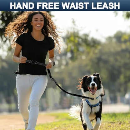 Heavy Duty Hands Free Dog Leash with Quick Release Carabiner and Adjustable No Pull Bungee Dog Running Waist Leash，for Walking and Training with Car Seat Belt 4-6FT (Black) - color: Black