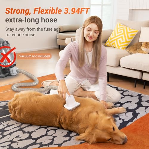 Afloia Dog Brush Vacuum Attachment - Pet Grooming Tool for Dogs & Cats (Vacuum Not Included), Compatible with 1-1.5" Round Port Vacuums (Dyson,Bissell,Eureka,Dirt Devil), with Extension Hose (White)