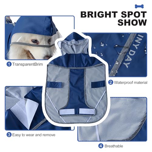 Dog Raincoat Adjustable Pet Waterproof Clothes Lightweight Rain Jacket Poncho Hoodies with Strip Reflective (Blue, Medium) - color: Blue, size: Medium