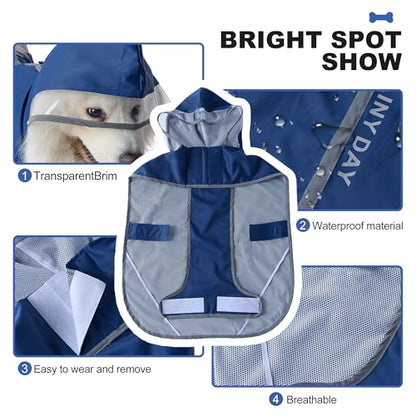 Dog Raincoat Adjustable Pet Waterproof Clothes Lightweight Rain Jacket Poncho Hoodies with Strip Reflective (Blue, X-Large) - color: Blue, size: X-Large