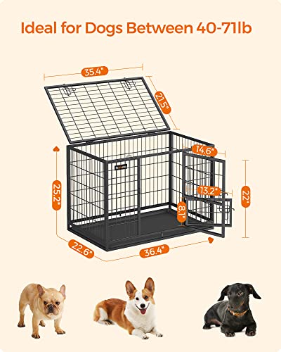 Feandrea 36.4 Inch Heavy Duty Dog Crate, Metal Escape Proof Kennel with Double Doors and Convenient Feeding Door, Removable Tray, Easy to Clean, L Pet Crate for Medium and Small Dogs, Black - size: 36.4"L x 22.6"W x 25.2"H