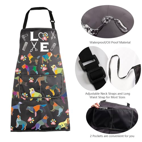 MBMSO Dog Grooming Apron Dog Kitchen Cooking Apron Dog Lover Gift for Groomer Waterproof Apron Colorful Dog Apron with Pocket