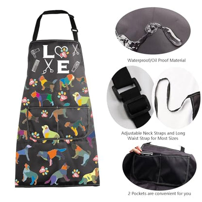 MBMSO Dog Grooming Apron Dog Kitchen Cooking Apron Dog Lover Gift for Groomer Waterproof Apron Colorful Dog Apron with Pocket