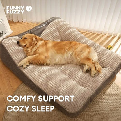 FUNNY FUZZY Orthopedic Dog Bed for Large Sized Dogs 47x37Inch, Memory Foam Dog Sofa Bed, Calming Washable Pet Couch, Joint Support Large Dog Bed Mat, Pet Bed with Non Skid Bottom(Brown, XXX-L) - size: XXX-Large