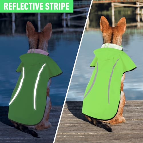 Dog Raincoat with Removable Hoodie, Rain Coats Waterproof Windproof Snowproof, Rain Jacket with Reflective Strip/Adjustable Drawstring/Leash Hole for Dog Walking (Green, Small) - size: Small