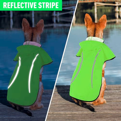Dog Raincoat with Removable Hoodie, Rain Coats Waterproof Windproof Snowproof, Rain Jacket with Reflective Strip/Adjustable Drawstring/Leash Hole for Dog Walking (Green, Small) - size: Small