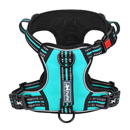 PoyPet No Pull Dog Harness, No Choke Front Clip Reflective Dog Vest with Soft Padded Vertical Handle, 3 Leash Attachments for Small Medium Large Dogs (Mint Blue,M) - color: Mint Blue, size: Medium