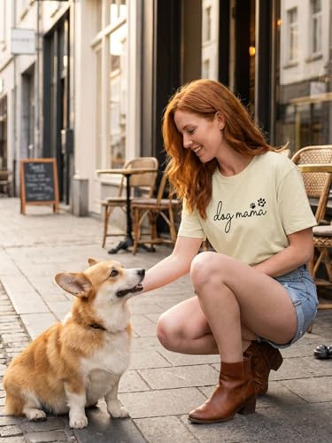 YHHR Mama Shirt Dog Mom Shirt Funny Dog Paw Graphic Letter Tee Shirts with Pockets Pets Lover Short Sleeve Tops - color: Apricota, size: X-Large