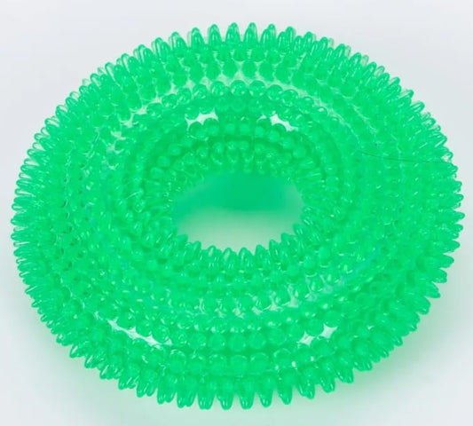 Interactive Dog Chew Ring Toy with Sound, Dental Cleaning, Durable Textured Surface (Green, Small) - color: Green, size: Small