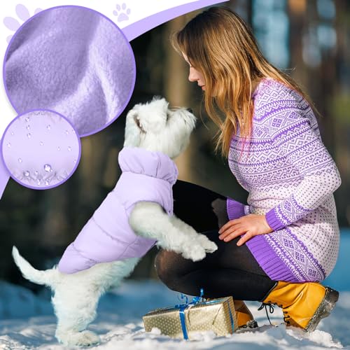 ABRRLO Winter Warm Dog Jacket for Small Medium Dogs Cat Cold Weather Coats with Harness Paded Dogs Fleece Vest Waterproof Windproof Dog Snow Jacket Pet Puppy Clothes (Purple,XS) - color: Purple, size: X-Small