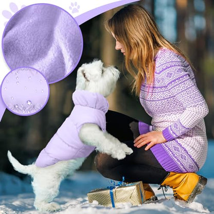 ABRRLO Winter Warm Dog Jacket for Small Medium Dogs Cat Cold Weather Coats with Harness Paded Dogs Fleece Vest Waterproof Windproof Dog Snow Jacket Pet Puppy Clothes (Purple,M) - color: Purple, size: Medium