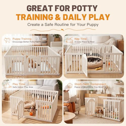 Dog Play Pen Indoors, 8-Panel Puppy Playpen with Door, 25.6" Tall Plastic Dog Fence for Dogs, Easy Assembly Pet Playpen for Puppies, Cats, Rabbits, Indoor Dog Pen Off White - size: Off White-8 Panels