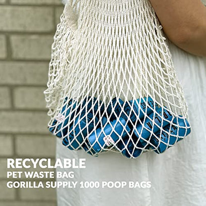 GORILLA SUPPLY 1000 Dog Poop Waste Bags with Dispenser and Leash Tie, 9" x 13", Blue, 1000 Count - color: Blue