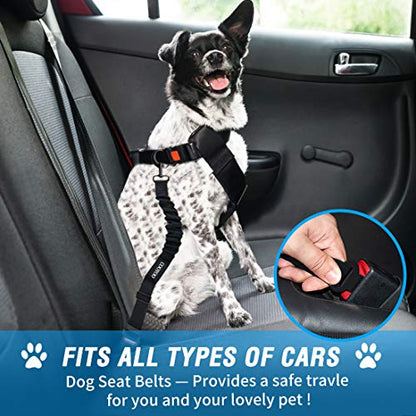 COOYOO Dog Seat Belt,3 Piece Set Retractable Dog Car Harness Adjustable for Vehicle Nylon Pet Safety Heavy Duty & Elastic - color: Set 03-Black+Blue
