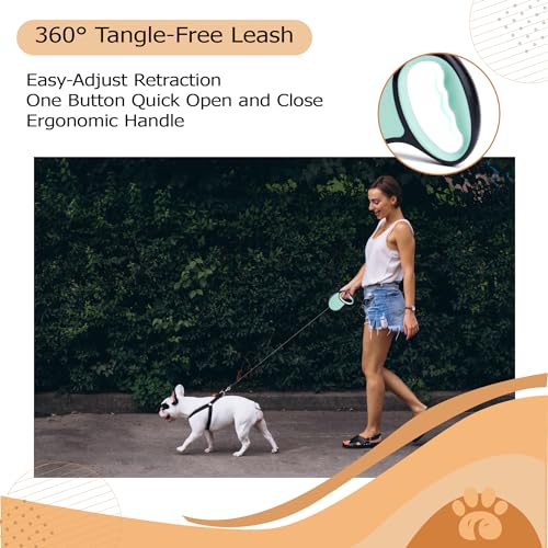Retractable Dog Leash - Tangle Free - Heavy Duty - Strong Nylon for Small, Medium and Large Dogs - Dog Walking Leash - One Button Break and Lock - No Tangle Anti-Slip Handle (Green)