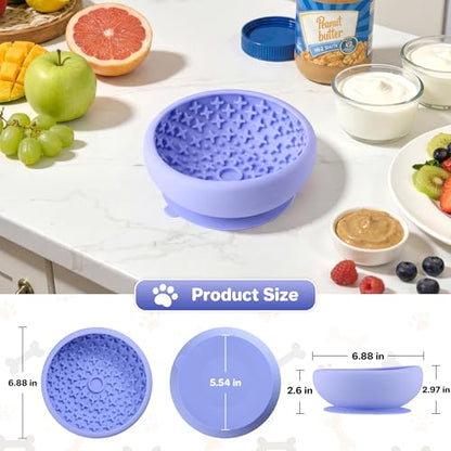 Dog Lick Bowl Slow Feeder with Slanted Anti-Spill Design, Extra-Thick Bite-Resistant Rim, Strong Suction Base, Freezer Safe for Frozen Treats — A Cleaner Alternative to Lick Mats for Dogs (Light Blue) - color: Light Blue