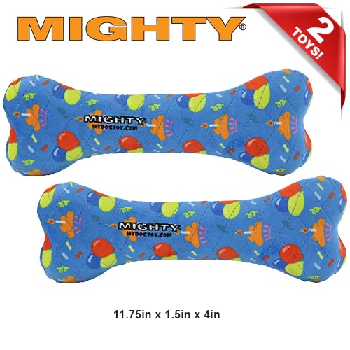 MIGHTY Tuffy 2 Pack Bone Dog Toy: Ultra Durable Plush Toy with Multiple Layers & Reinforced Seams, Washable and Floats, Vinyl Bone & Fleece - color: 2PK Blue Birthday Celebration Bone