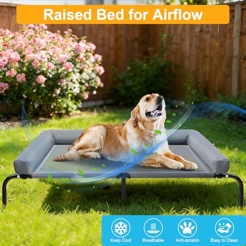 48'' Cooling Elevated Dog Bed with Pillow,Outdoor Indoor Raised Dogs Bed with Six Support Feet,Breathable Dog Cot Beds Teslin Medium Large Size Dogs,Dog Hammock Bed,Outside Pet Bed with 4 Ice Pack(L) - size: Large(48.0"L x 31.5"W x 8.0"Th)