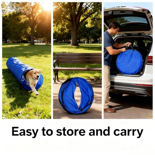 Dog Agility Tunnel with Carry Bag and Ground Spikes, Foldable 10-Foot Tunnel for Dog Training, Dog Agility Equipment for Outdoor, Backyard, Indoor Use, KINETOVOLTA